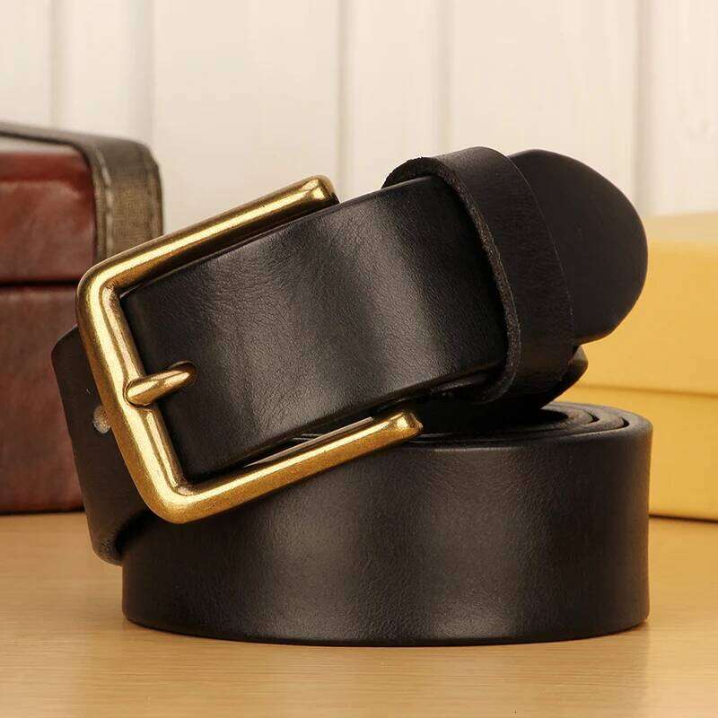 38mm Male Leather Copper Buckle Handmade First Pure Cowhide Retro All-match Casual Jeans Soft Heavy Duty Work Belt S260228