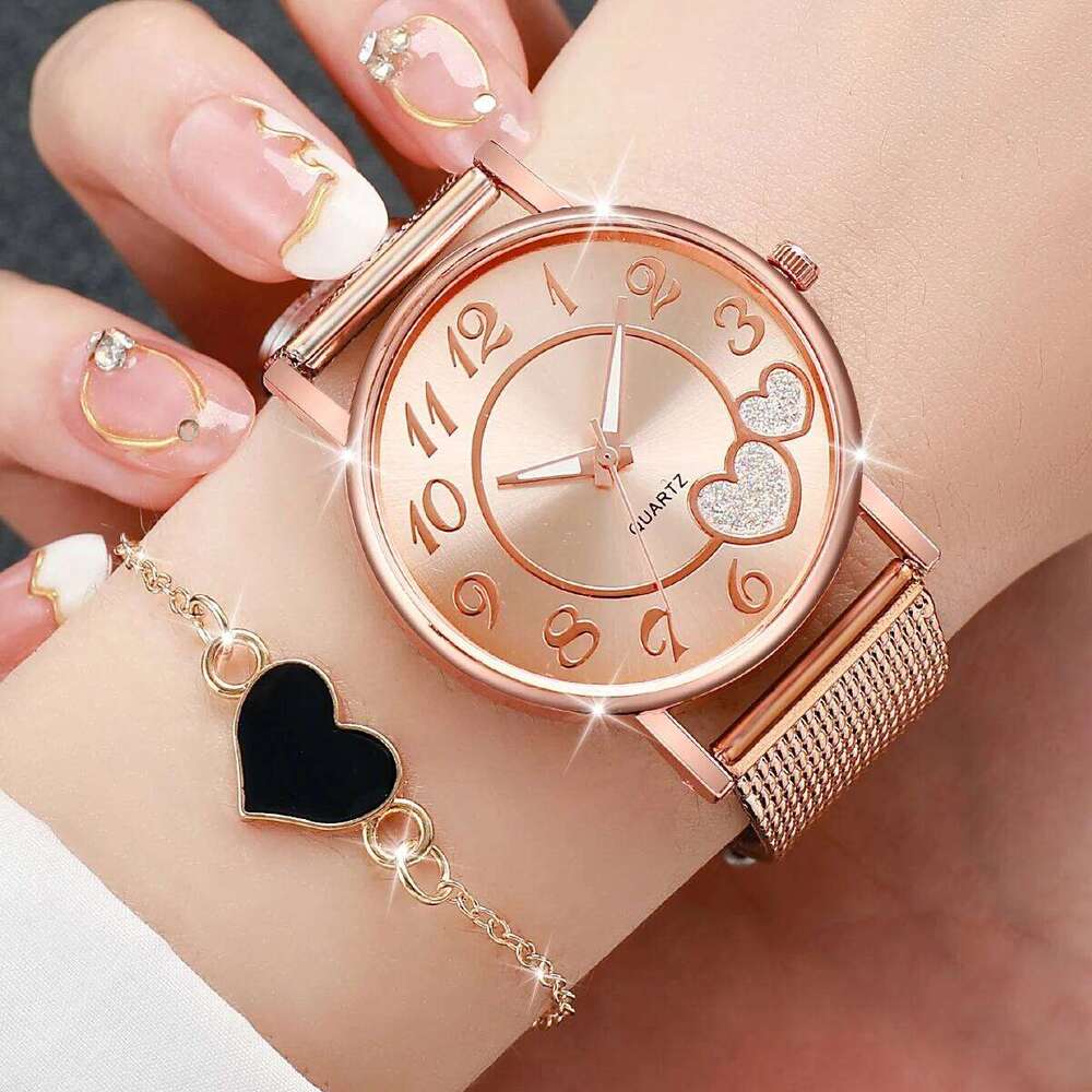 2PCS/Set Fashion Heart Dial Women's Quartz Watch Plastic Band Analog Watches Bracelet SetWithout Box XJ260303