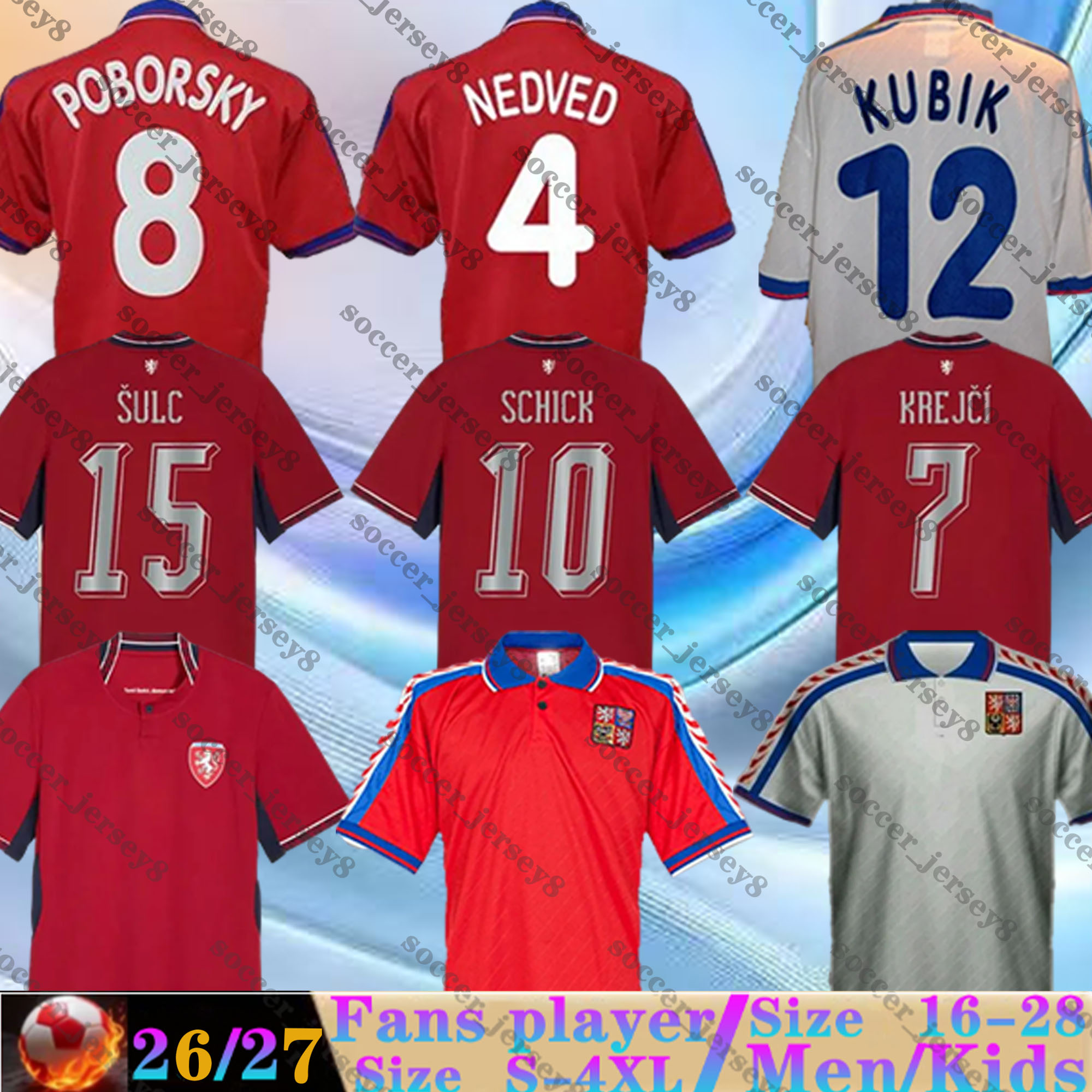 2026 2027 Czech Soccer Jerseys Retro 1996 Home Men Uniforms CERV HRANAC CHYTIL SADILEK RYNES Czech Republic ational football team 26 27 CHORY SCHICK SOUCEK DOUDERA