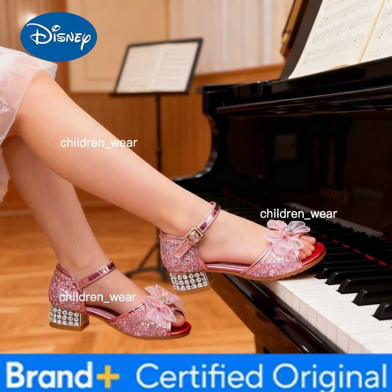 Disney Princess Butterfly Leather Shoes Frozen Elsa Kids Bowknot High Heel Children Girl Glitter Shoes Fashion Girls Party Shoe H260303
