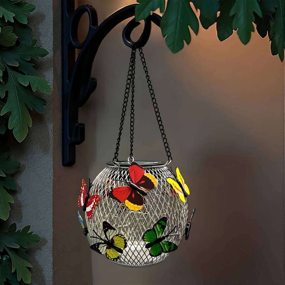 1pc Solar-Powered Butterfly Lanterns Metal Hanging Lights, Yard Decor - Holiday Gift Solar Outdoor Decorations S260302