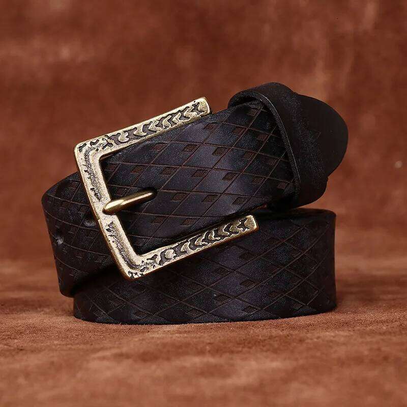 3.8CM Thickened Italian Pure Cowhide High Quality Genuine Leather Belts for Men Carving Strap Male Brass Buckle Jeans Cowboy S260228 c90 272