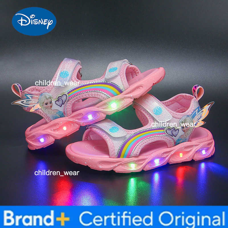 Disney Childrens Sandals Womens Summer Girls Sandals Led Lights Kids Baby Princess Elsa Beach Pink Purple Shoes Size 22-37 H260303