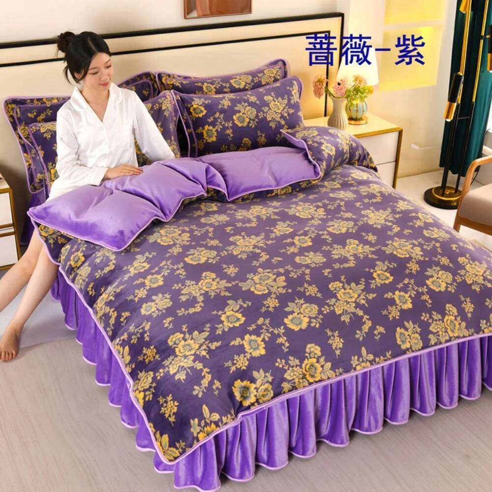Light Luxury Milk Bedding Sets Double-Sided Thicken Class A Four-Piece Set Winter Warm Coral Velvet Quilt Cover Bed Skirt W260302