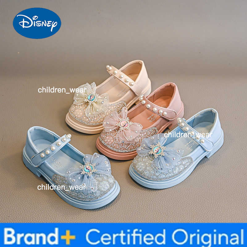 Disney KidsSandal Elsa Princess Frozen PU Leather Sequin Pearl Summer Shoes For Girls Anti-slip Breathable Pink Blue Size 26-35 H260303