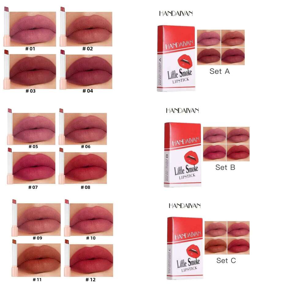 4PCS Matte Lipstick Set Long Lasting Velvet Glaze Nude Tint Makeup Cosmetic Cigarette Lip Stick Waterproof Non Transfer H260302