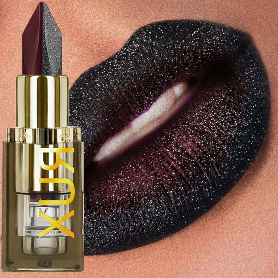 1PC Two-tone Sexy Red&Black Lipstick Glitter&matte Sticks Nonstick Highly Pigmented Metallic Finish Lip Tint Makeup Giifts H260302