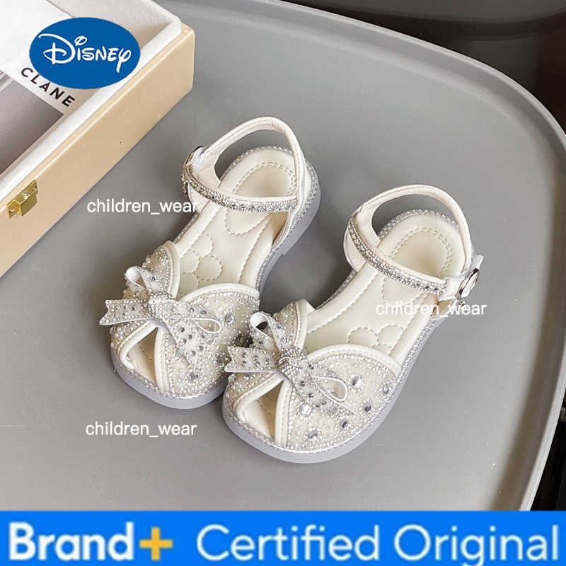 Disney Sweet Little Girl Flat Sandals Summer Fashion Bowknot Children Causal Princess Sandals Wedding Party Kids Sequins Sandal Elegant H260303