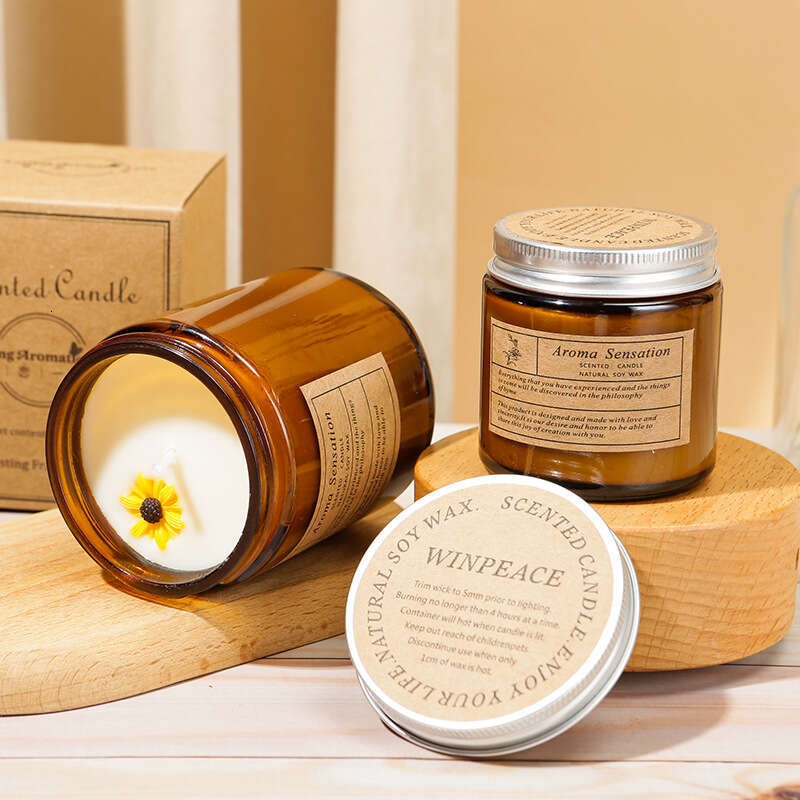 Brown Smokeless Romantic Home Aromatherapy Candle Handmade Soy Fragrance Holiday Gift Cup Wax Rose W260303