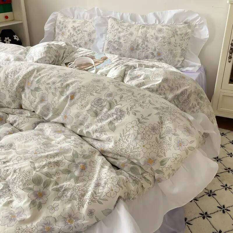 Korean princess-style lace bed four-piece set of washed cotton quilt cover sheet W260302