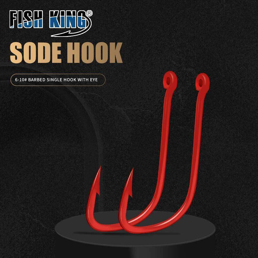 FISH KING 50pcs-100pcs Fishing 6#-10# Barbed High Carbon Steel Red With eyes Bent Baitholder Ringed Carp Hook Tackle Z260228