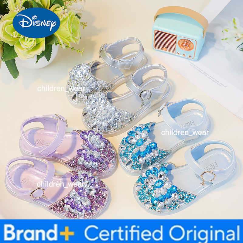 Disney Girls Sequins Crystal Princess Sandals Children Toes Capped Hollow Out Shoes Soft Bottom Kids Performance Shoes Size 23-34 H260303