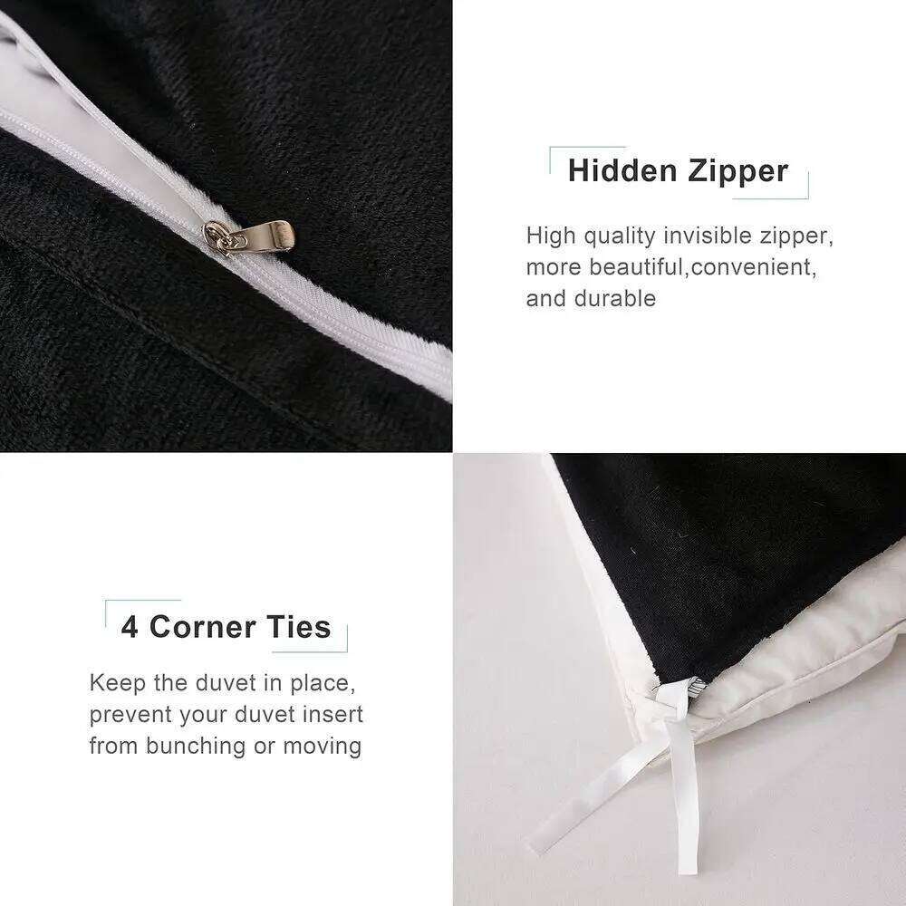 Luxury King Size Black Faux Fur Duvet Cover Set with 2 Pillowcases, Plush Velvet, Zippered Closure W260302