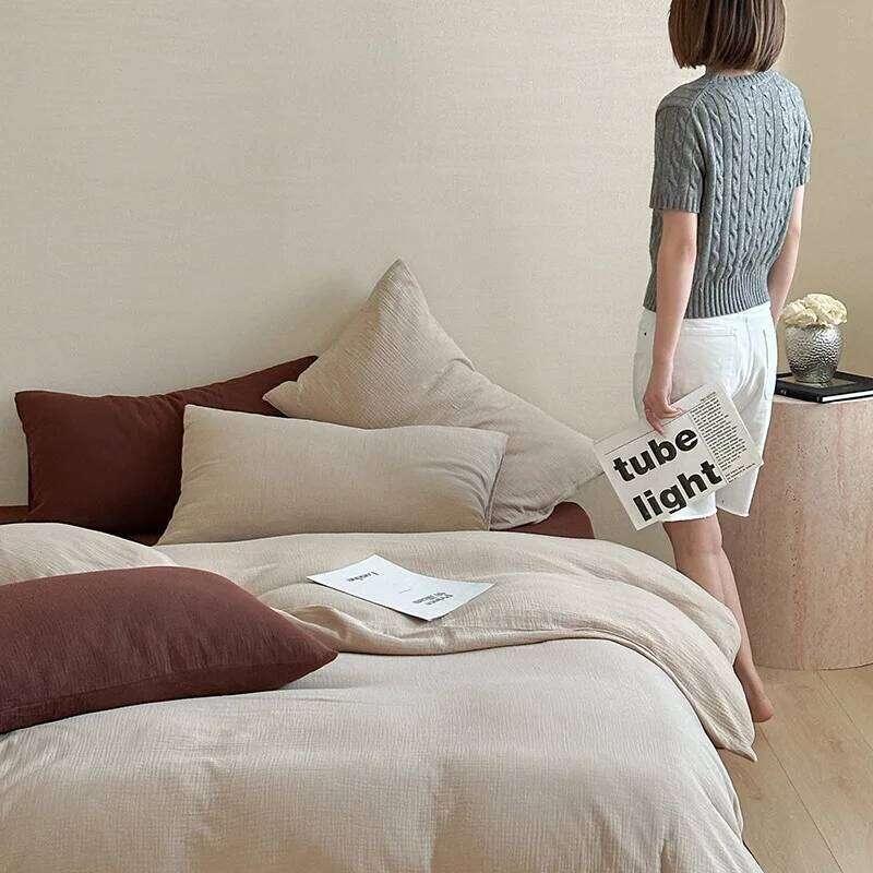 Customizable Japanese Class A double-layer yarn solid color four-piece set, sheet quilt cover, bed and breakfast W260302