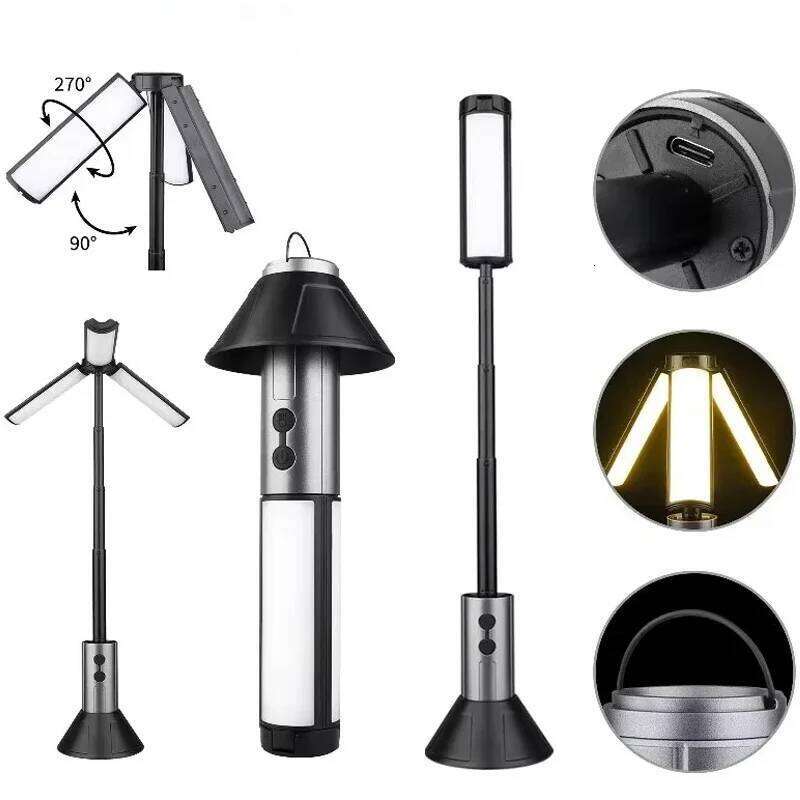 Folding Light Powerful Flashlight Zoomable USB Rechargeable Camping Lantern Outdoor Tent Lamp with Stand Base S260302