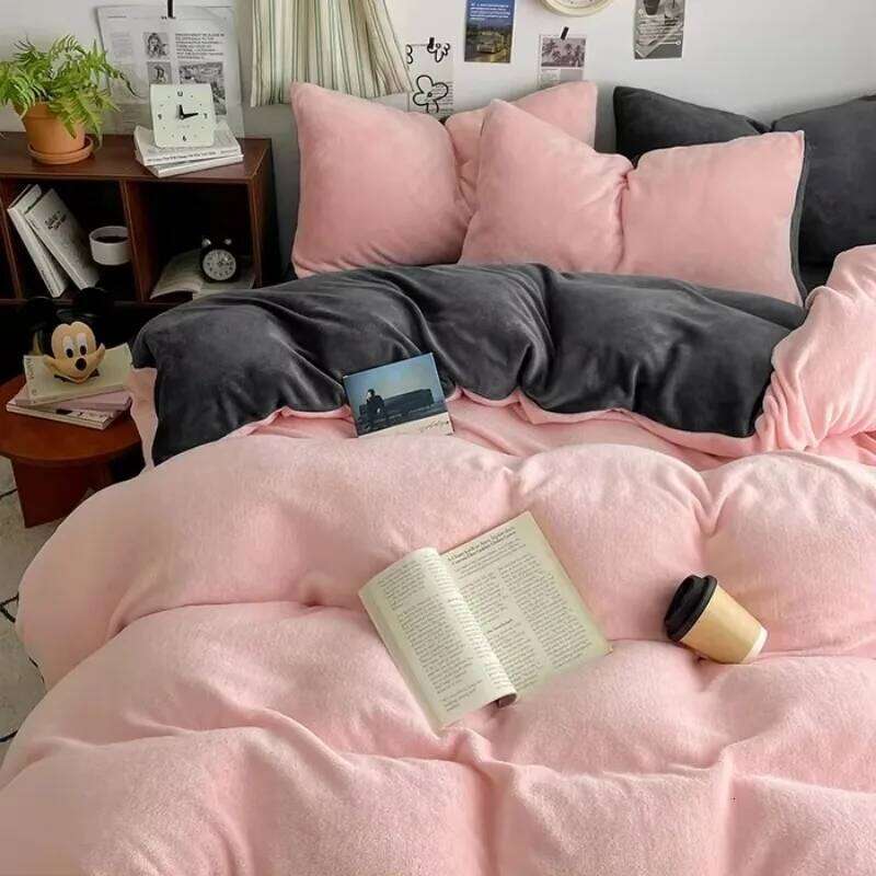 2024 New A-class High Weight Soft Warm Milk Velvet Double Series Bed Sheet with Four Piece and Single Duvet Set W260302 W260302