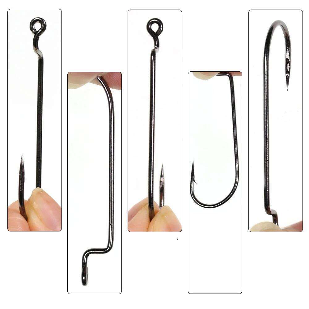 Wifreo 20PCS High Carbon Steel Soft Bait C Offset Shank Worm Hook Jig Rig Fishing Size 6 4 2 1 1/0 2/0 3/0 4/0 Z260228
