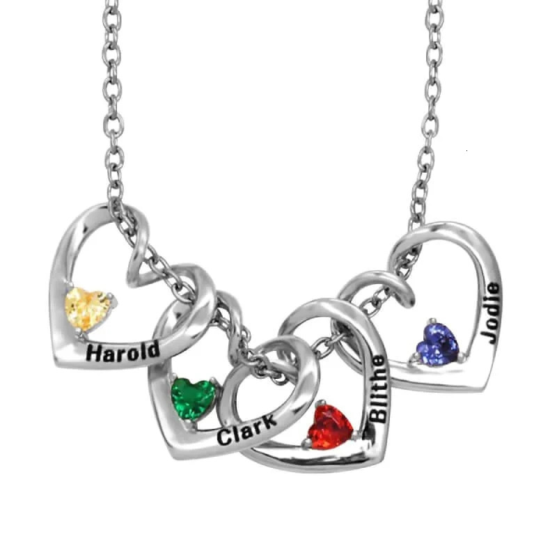 Custom Names Heart Pendant Necklace with Birth Stone Birth Stone Necklace Personalized Jewellry Gift Mothers Day Gift 260228