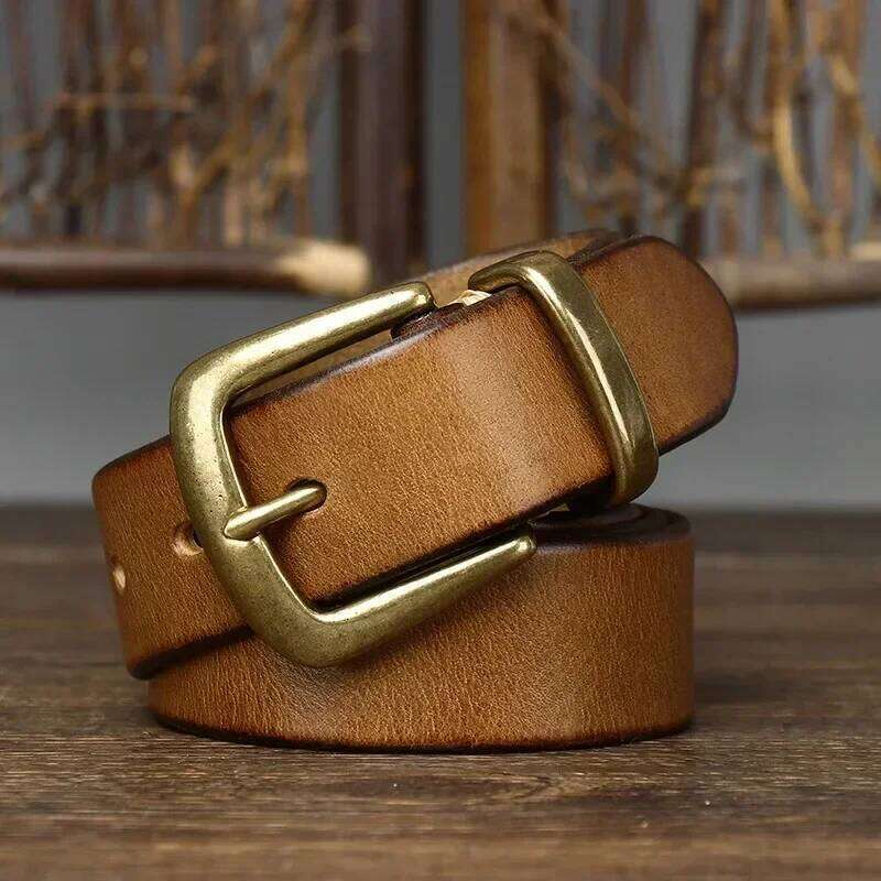 3.3CM Thick Pure Cowhide Copper Buckle Genuine Leather Casual Jeans Belt Men High Quality Retro Luxury Brand Male Strap Cintos S260228
