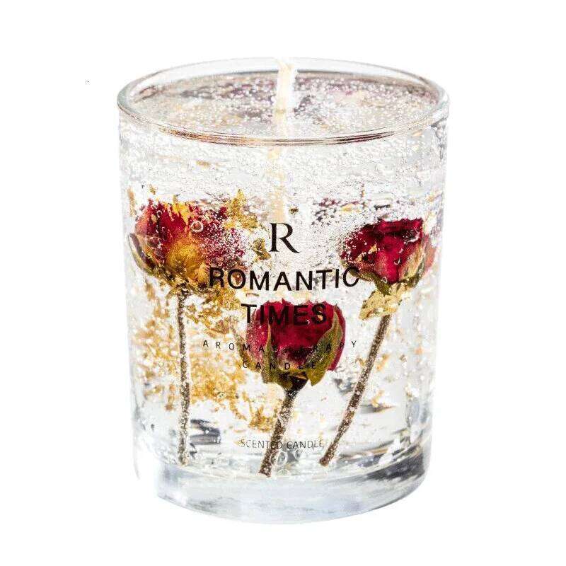 Real Flower Jelly Candle Bedroom Essential Oil Scented DIY Crystal Cup Wax with Hand Gift Fragrance W260303