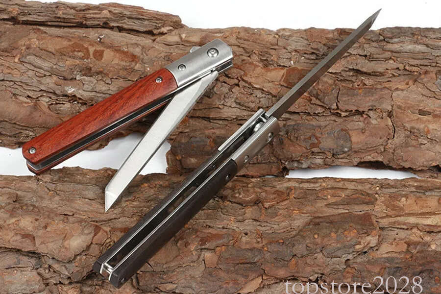 Ball Bearing Flipper Folding Knife 3Cr13 Satin Blade Rosewood + Stainless Steel Handle EDC Pocket Knives