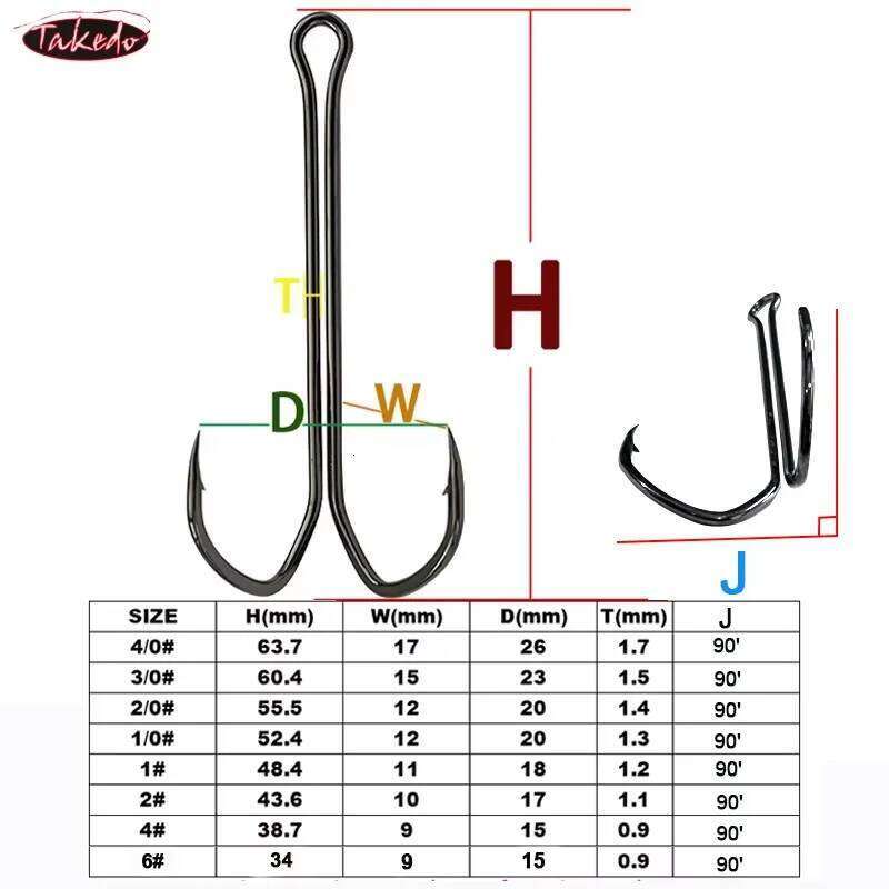 TAKEDO 10PCS SDL-38BC Double 6#-4/0 Cutting Delta Point Long Shank Hook Hight Carbon Steel Fishing Hooks Frog Lure Z260228