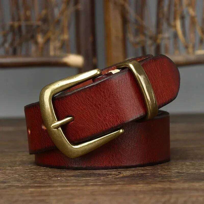 3.3CM Thick Pure Cowhide Copper Buckle Genuine Leather Casual Jeans Belt Men High Quality Retro Luxury Brand Male Strap Cintos S260228