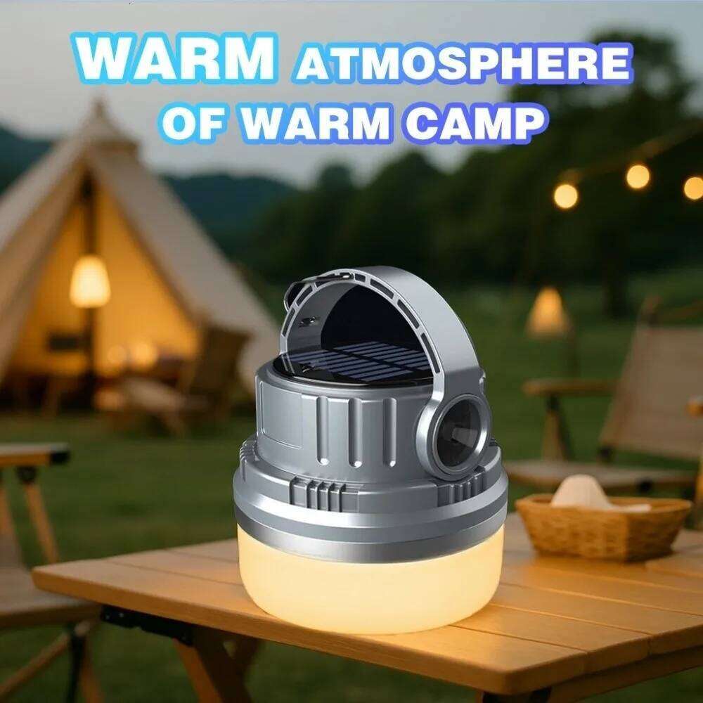 Bright With Hook Solar Camping Lantern LED Hanging Tent Portable Lamp Waterproof USB Rechargeable Emergency Light Outdoor S260302