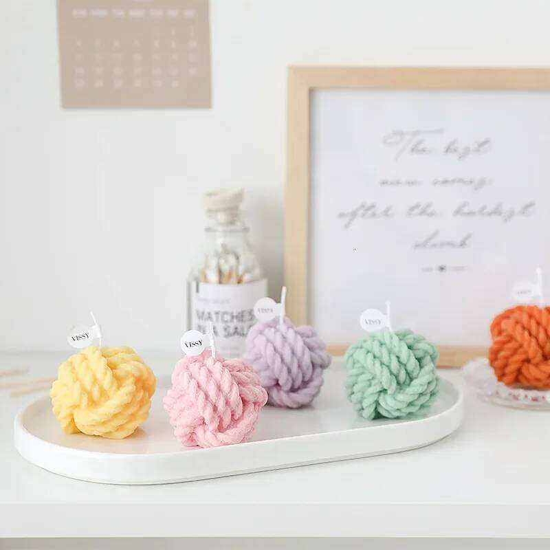 Handmade Beautiful Yarn Ball Scented Candle, Soy Wax Candle Aromatherapy, Birthday Candles, Home Decoration for Party W260303