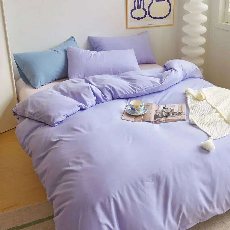 Solid Color Brushed Fabric Sets 4 Pieces Duvet Pillowcase Bedding Set Bed Sheet Quilt Cover Single Queen King Size W260302