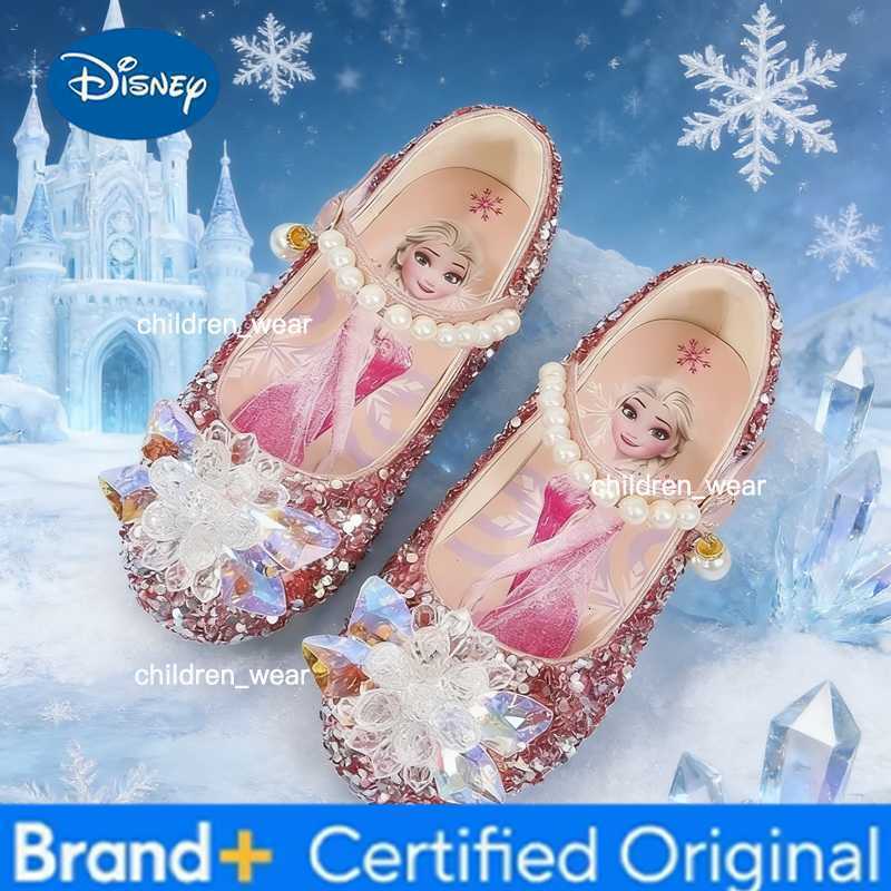 Disney Girls Shoes Frozen Elsa Princess Soft Sole Shoes Summer Childrens Crystal Pearly Shiny Girls Pink Blue Shoes H2603031