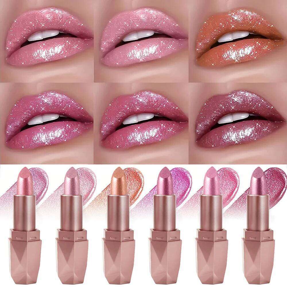 Diamond Glitter Lipstick Long Lasting Waterproof Moisturizing Highly Pigmented Metallic Shine Pearlescent Non Stick Cup Lip Colo H260302