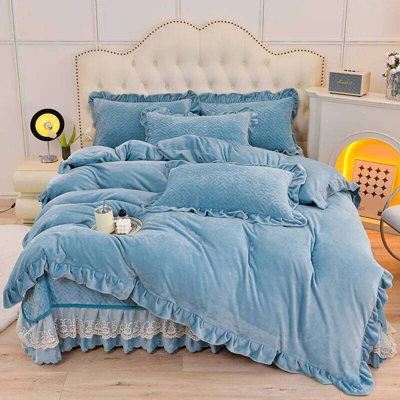 Customizable new milk fleece printed padded bed cover four-piece set W260302