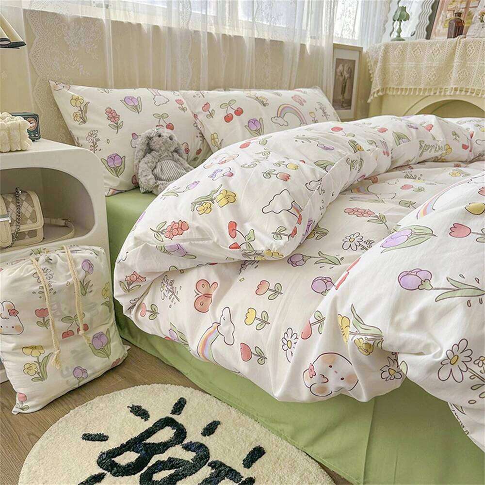 Four Piece Set Floral Style Duvet Cover Quilt Covers Linen Pillowcase Bedding Bedroom Bed Sets Queen King Home Textiles W260302