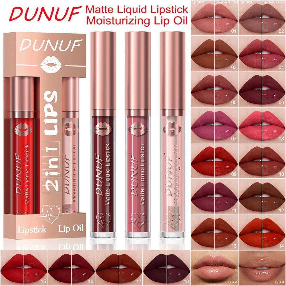 DUNUF Gloss And Lip Oil Set 2-Piece Long-Lasting Waterproof Matte Moisturizing Non-Fading Lipstick Collection H260302