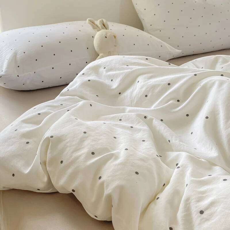 Y1 HomeMinimalist Polka Dot Style Duvet Cover Four Piece Bedding Set Bed Sheet Fully Enclosed for Home W260302