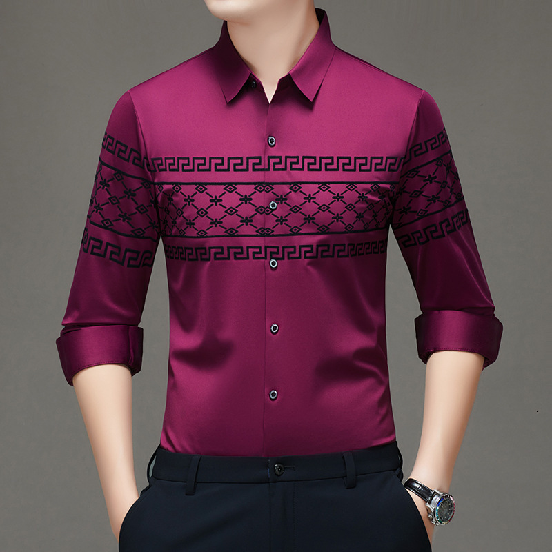 Luxury Brand Designer Clothes Autumn Seamless Men's Long-Sleeve Shirt, New Fashion Trendy Printed Business High-End Light Luxury Long-Sleeve Shir