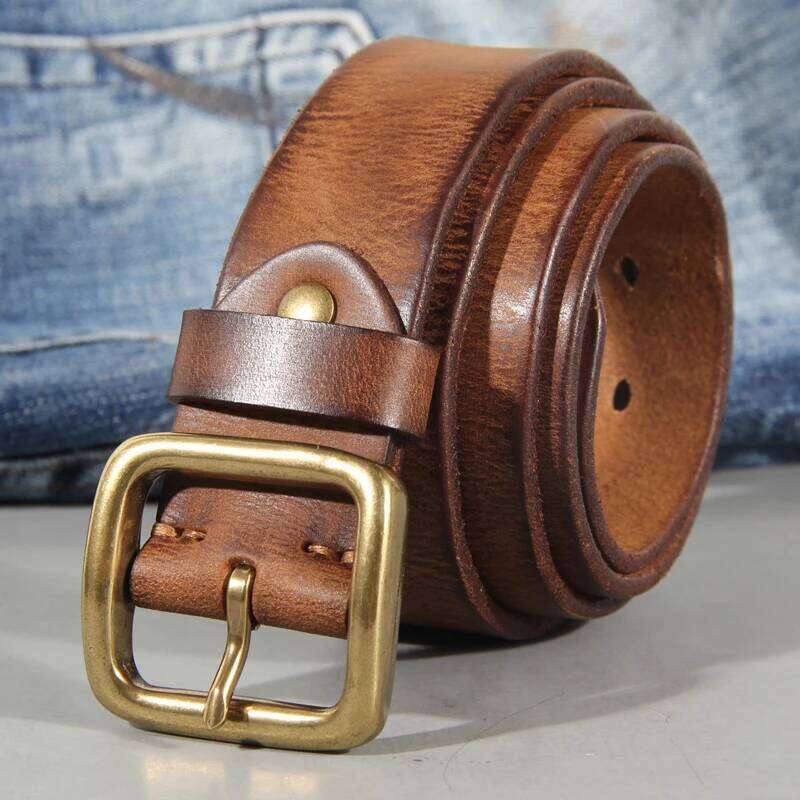 3.8cm Male Leather Copper Buckle Handmade First Pure Cowhide Retro All-match Casual Jeans Soft Belt Brown Black Luxury S260228