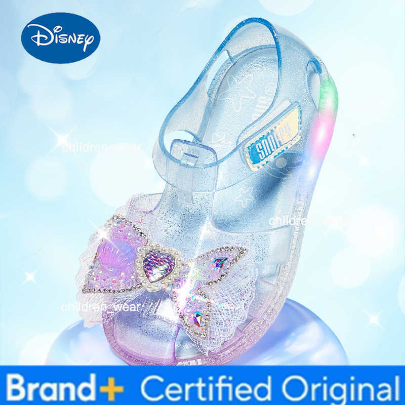 Disney KidsCasual Shoes Sandals Cartoon PVC Lace Bow Fashion Summer Flat Shoes For Children Anti-slip Breathable Blue Size 25-29 H260303