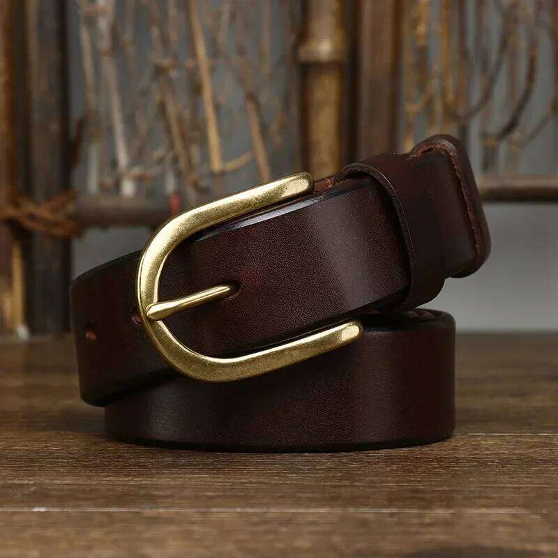 3.3CM Top Cow Genuine Leather Belts for Men Luxury Designer High Quality Copper Brass Buckle Vintage Cowboy Jeans Male Belt S260228