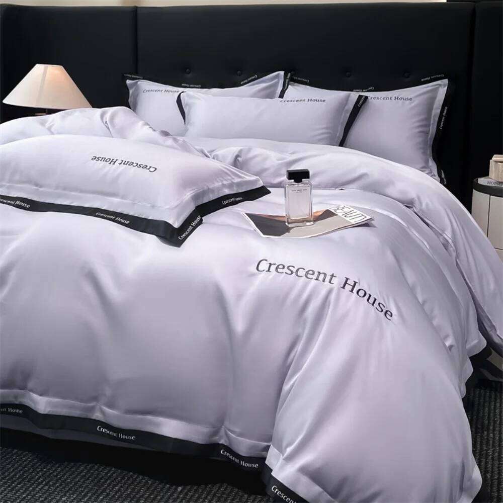 Embroidery Four-Piece Simple Washed Ice Silk Smooth Sleeping Naked Summer Duvet Cover Bed Sheet Light Luxury Bedding Set W260302 W260302