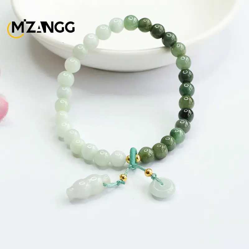 Genuine A Goods Jadeite Bracelet Gradient Two-color Gourd Peace Buckle Jade String Girl Delicate Fashion Advanced Jewelry Gifts H260303