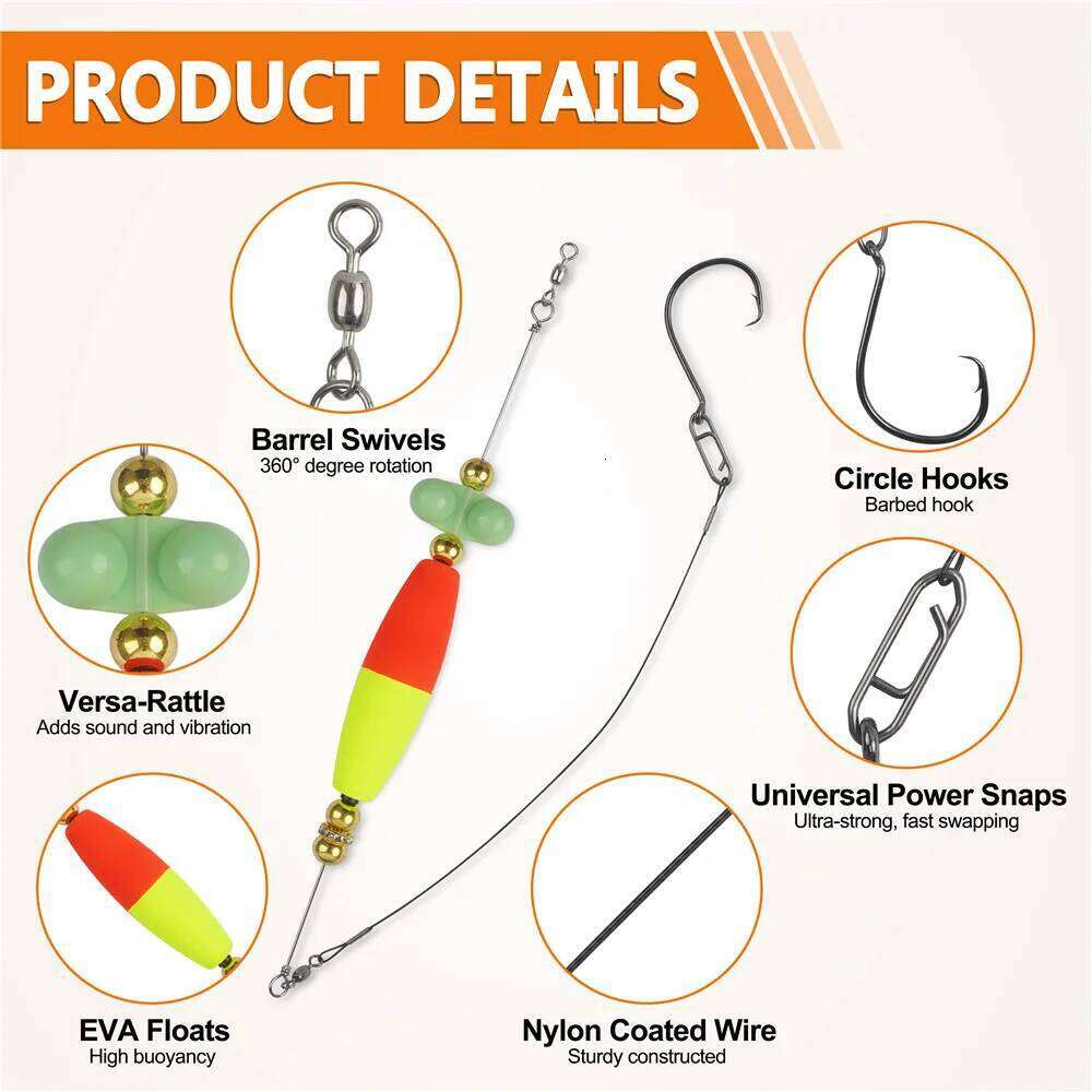 2pcs Catfish with Peg Float Rattle Catfishing Tackle With 8/0 Offset Circle hooks Santee Rig Fishing Equipment Z260228