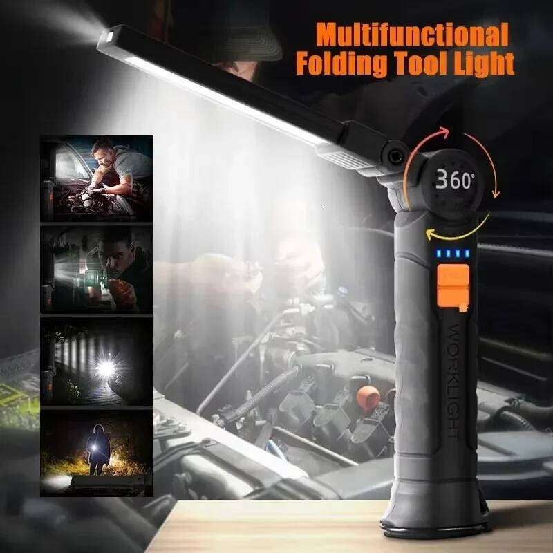 Rechargeable COB LED Work Light w/Magnet Base,360 Rotation,HooksDual Lamp Modes,Waterproof,Portable for Camping,Fishing,Reading S260302