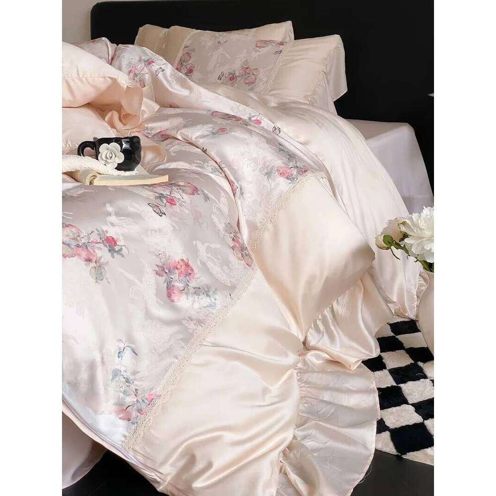 Vintage Jacquard Lyocell Bamboo Fiber Soft Silky Skin-friendly Bedding Set Duvet Cover Bed Sheet/Fitted Sheet Pillowcases 4Pcs W260302