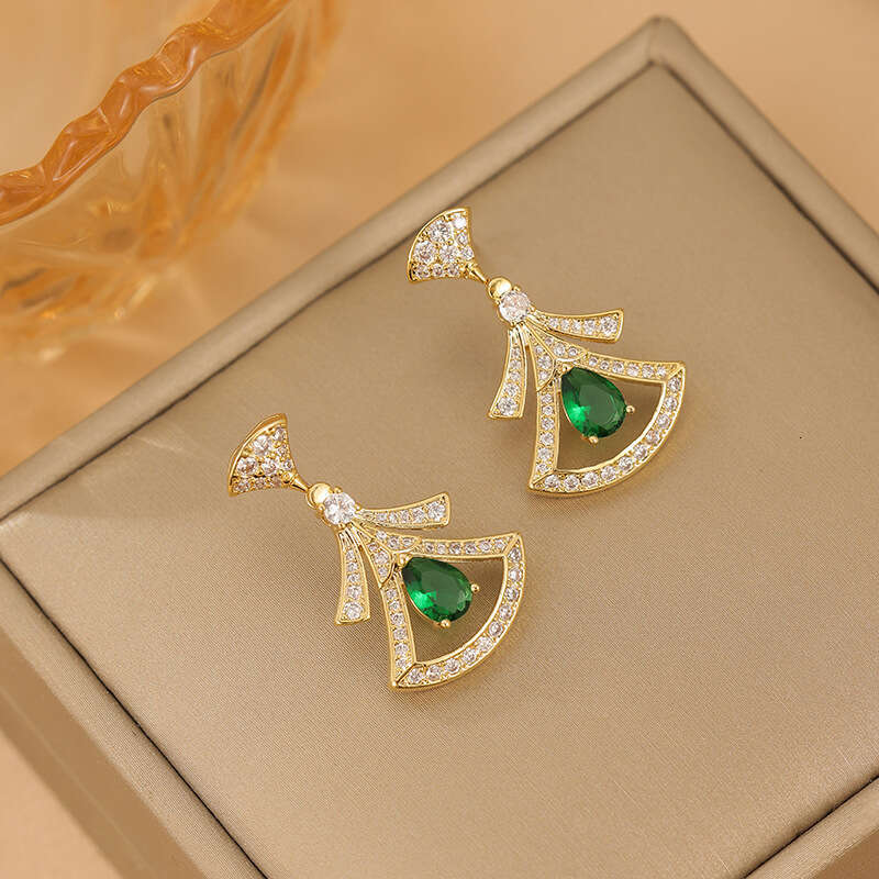 Skirt-shaped Fan Earrings, Light Luxury High-end Style Elegant With Zirconia And Full Diamond Inlay Personalized Earrings For Women