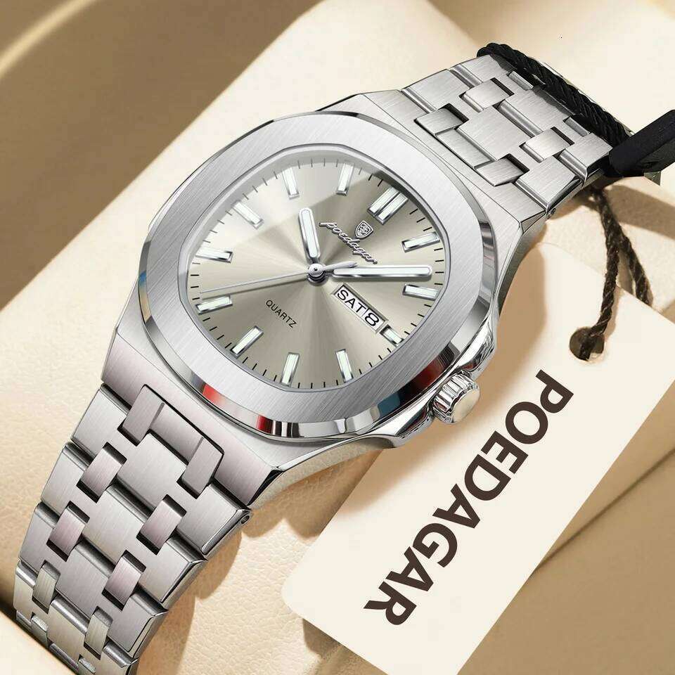 POEDAGAR Square Fashion For Woman Luminous Waterproof Date Week Ladies Watch Stainless Steel Quartz Casual Women's Watches XJ260303