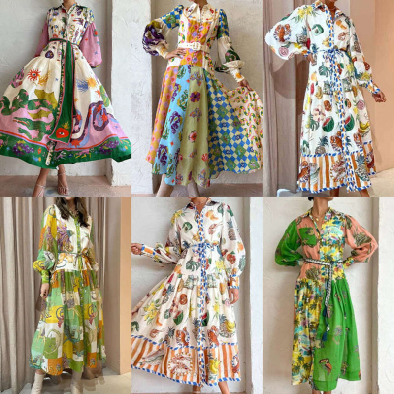 Australian Elegant Maxi Dresses 2026 Spring Women Designer Clothing Retro Printed Style Loose Shirt Long Dress
