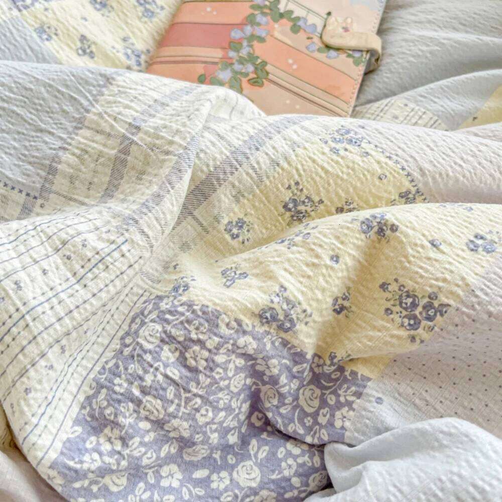 Double Layer Yarn Bedding Print Floral Four Pieces Set Soft Comfortable Duvet Cover Bed Sheet With Pillowcases Home Textiles W260302
