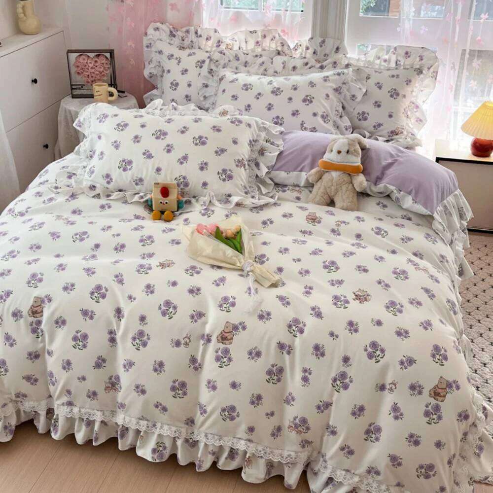Korean Pure Cotton Bedding Princess Style Four Piece Set Student Dormitory Quilt Cover Bed Sheet Bedroom Decor Home Textiles W260302